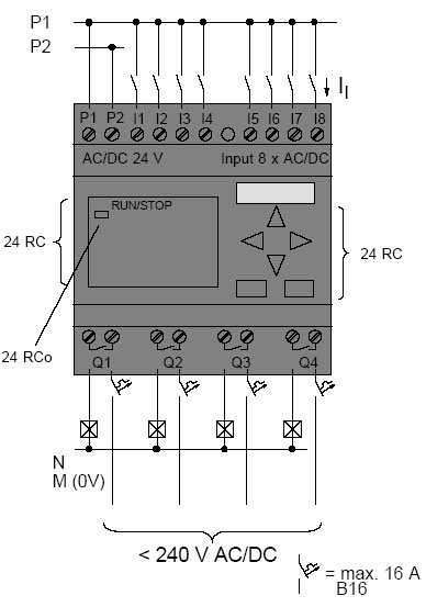 Схема подключения LOGO!24